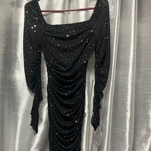 SHEIN Black Long Sleeve Dress with Shimmering Details